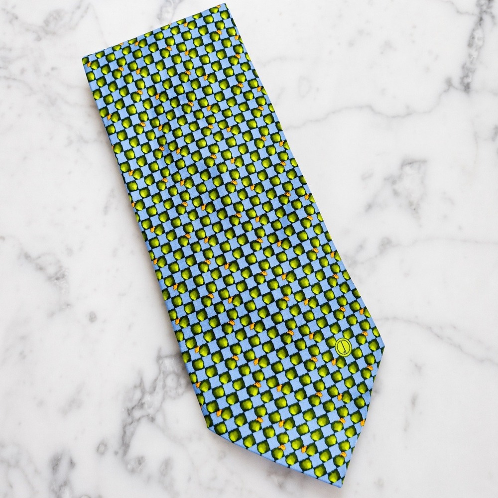 Dunhill Blue Green Pear Print Silk Mens Novelty Neck Tie Alfred Dunhill Quirky